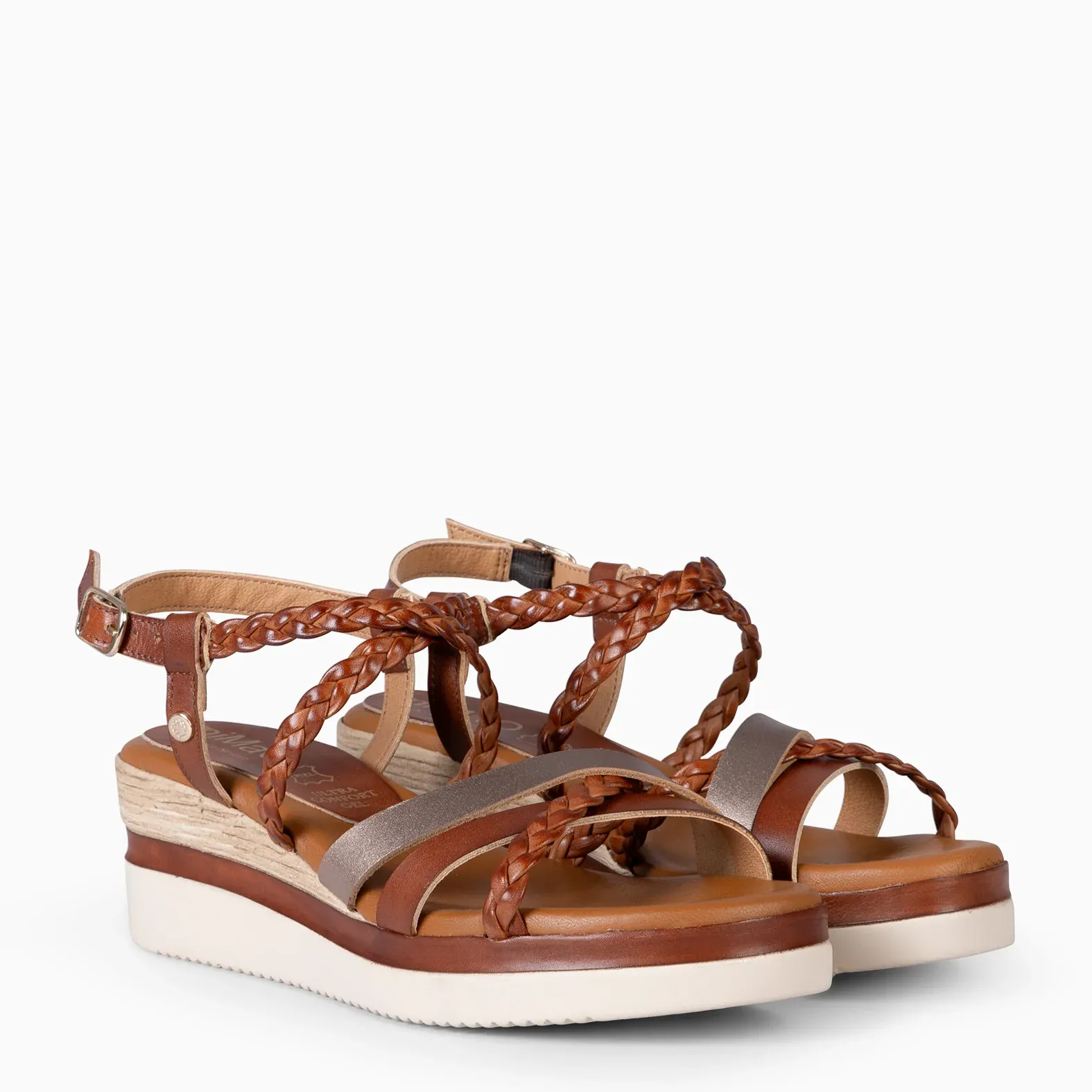 GLADYS – SANDALIA BICOLOR CON CUÑA CUERO BRONCE - Imagen 3