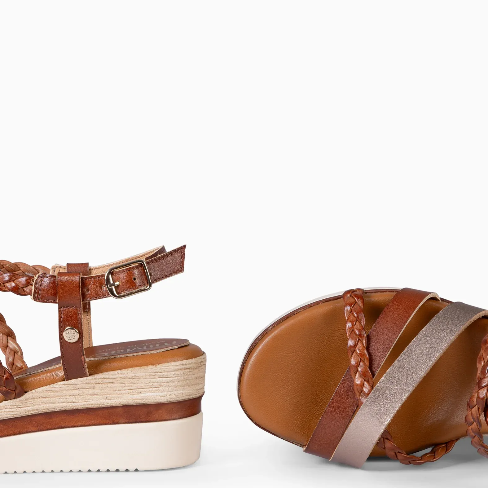 GLADYS – SANDALIA BICOLOR CON CUÑA CUERO BRONCE - Imagen 4