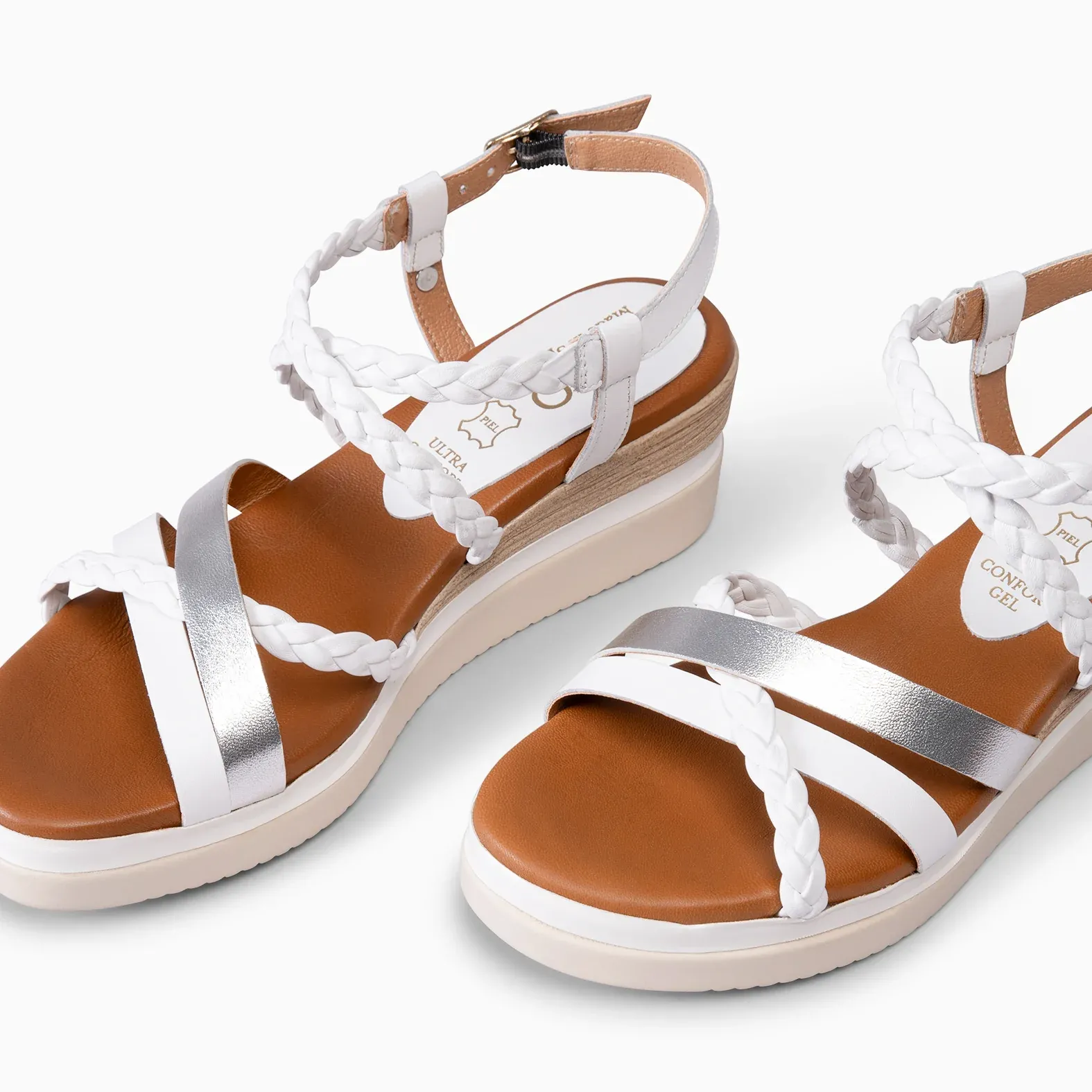 GLADYS – SANDALIA BICOLOR CON CUÑA BLANCO PLATA - Imagen 5
